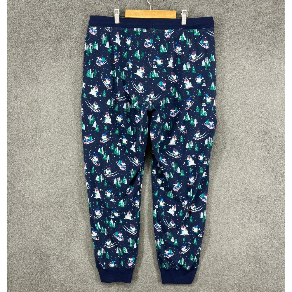 Lands End Gnome Skiing Christmas‎ Pajama Pants Joggers Navy Blue Size L 36 38